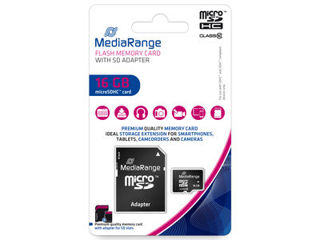 MediaRange microSDHC memory card, Class 10, with SD adapter, 16GB