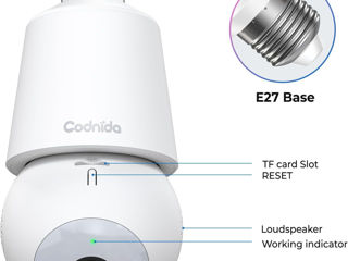 Codnida Cameră de securitate 2K, Cameră de securitate cu bec pentru interior fără fir foto 2