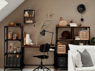 Set de mobilă pentru oficiu IKEA (Negru/Pin) cu scaun rotativ