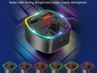 Bluetooth 5.0 FM Transmitter for Car, RGB LED Ring Light Wireless Car Radio Audio Adapter, USB 5V/2. foto 2