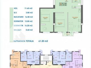 2-х комнатная квартира, 61 м², Дурлешты, Кишинёв фото 2