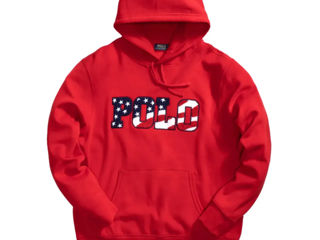 Polo Ralph Lauren Flag Logo Fleece Hoodie Pullover Sweatshirt Red Size L New