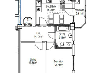 Apartament cu 2 camere, 62 m², Buiucani, Chișinău foto 2