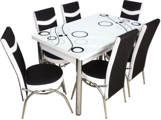Set de masa cu scaune VLM Kelebek II (o masă și 6 scaune Merchan Black/White)