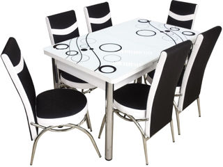 Set de masa cu scaune VLM Kelebek II 0072 (6 scaune Merchan Black / White)