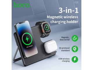 HOCO CQ1 Geek încărcător rapid fără fir magnetic pliabil 3 în 1 (pentru iWatch) foto 2