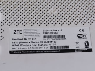 Vînd router WI-FI ZTE Experia Box v10 ZXHN H369A cu viteza de 1300 Mbit/s foto 8