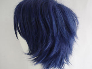 Синтетический короткий прямой синий пушистый парик с полной головой foto 3