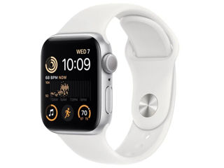 Apple Watch SE 2 44mm Aluminum Case with White Sport Band, MNK23 GPS, Silver