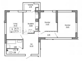 3-х комнатная квартира, 80 м², Центр, Гидигич, Кишинёв мун. фото 2