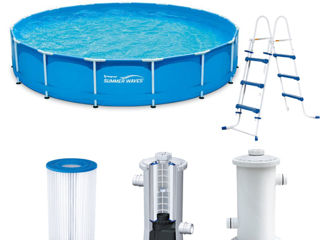 Piscină mare cu carcasă metalică, 457 cm, inaltime 122 cm, scara+pompă de filtrare a apei+filtru+hus