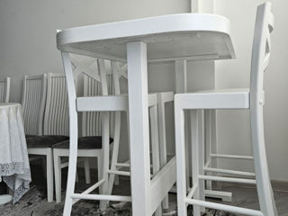 Set masă și scaune de bar, 5 piese, lemn masiv  alb foto 7
