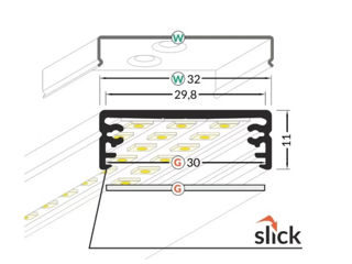 Profil LED WIDE 24, aluminiu anodizat argintiu, 11*32 mm, lungime 2 m. foto 3