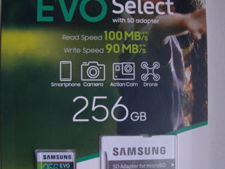 Micro sd samsung evo select, 256 gb, original, 100 mb/s, v30, u3, 4k, nou, sigilat – 700 lei