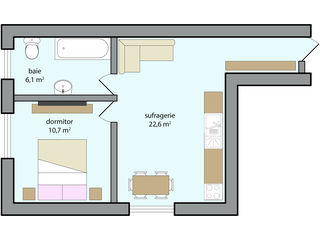 Apartament cu 1 dormitor 39,4 m2 ( mansardă ) foto 2