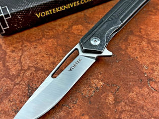 Оригинальный нож VORTEK Silky Black Stonewashed D2 Flip Blade Slim Folding Pocket Knife