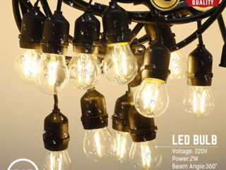 Гирлянды рэтро, Ghirlanda retro, наружные, 15м. 15 LED becuri E27 2W (0678 19 000) foto 2