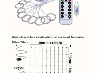 Гирлянда занавеска, Led диоды 8 режимов, пульт. 300 led(3*3 м), 600 led(6*3 м) питание от USB. foto 7