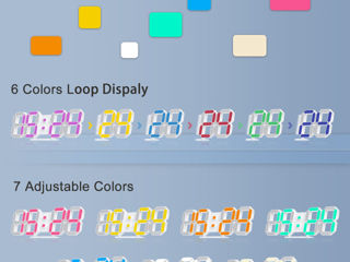 Часы=Настенные=Многоцветные=Функция=Хамелеон=3D с пультом.Показ.температуру-дату-месяц с будильником foto 9