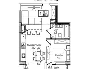 1-rm apt., 47 м², 3/7 fl.
