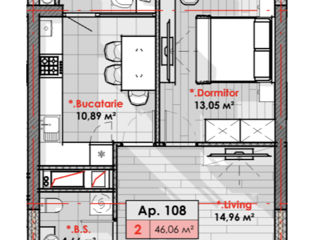 Apartament cu 1 cameră, 46 m², Râșcani, Chișinău