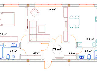 73m2, apartament cu teren induvidual! 5 etaje bloc locativ nou, cărămidă, ascensor, Buiucani foto 2