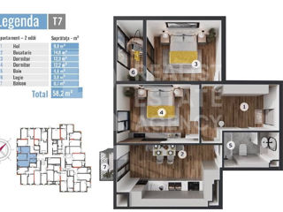 Apartament cu 2 camere, 58 m², Centru, Codru, Chișinău mun. foto 2
