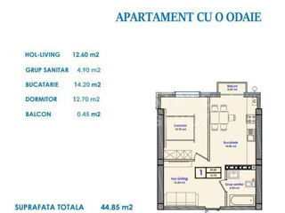 Apartament cu 1 cameră, 44 m², Durlești, Chișinău foto 3