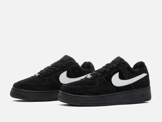 Nike Air Force 1 Low Black/White Suede cu blana/ с мехом foto 2