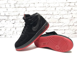 Nike Air Force 1 High Suede Black/Red  cu blana / с мехом foto 8