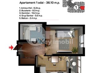 Apartament cu 1 cameră, 36 m², Centru, Porumbeni, Criuleni foto 2