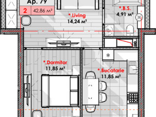 Apartament cu 1 cameră, 43 m², Râșcani, Chișinău foto 2