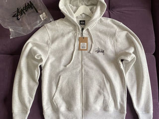 Серое zip hoodie stussy (оригинал)