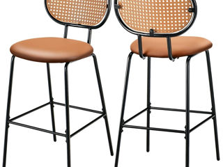 Set 2 scaune de bar tapițate din piele artificială foto 2