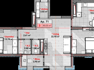 Apartament cu 2 camere, 81 m², Râșcani, Chișinău foto 3