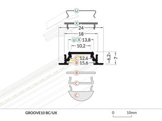 Profil din aluminiu pentru mortare GROOVE 10 pentru banda LED - anodizat 2m - set complet foto 8