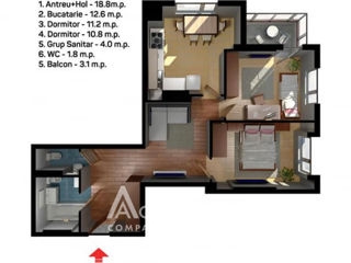 Apartament cu 2 camere, 63 m², Centru, Măgdăcești, Criuleni foto 6