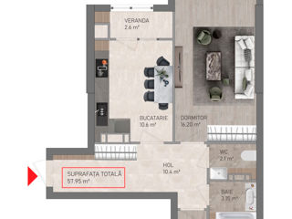 Apartament cu 2 camere, 58 m², Botanica, Chișinău foto 3