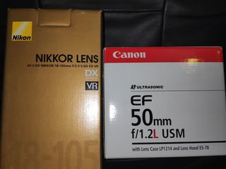 Коробки с документами от объективов Nikkor 18-105 & Canon 50mm f/1.2L foto 1