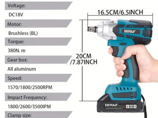 Новый ударный гайковерт 18v весь комплект 2 аккумулятора+зарядник foto 4