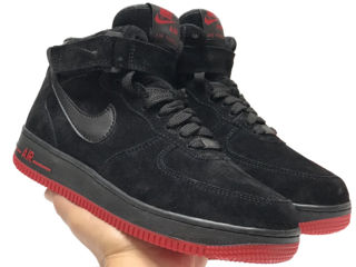 Nike Air Force 1 High Suede Black/Red  cu blana / с мехом foto 6