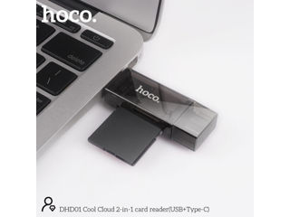 Cititor de carduri HOCO DHD01 Cool Cloud 2-în-1 (USB+Type-C)