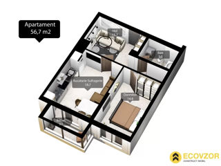 Apartament cu 1 cameră, 57 m², Poșta Veche, Chișinău foto 8