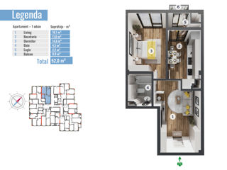 Apartament cu 2 camere, 52 m², Centru, Codru, Chișinău mun. foto 6