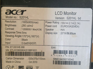 Монитор Acer s201hl 20 дюймов б/у 699 lei foto 6