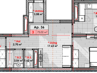 Apartament cu 3 camere, 75 m², Râșcani, Chișinău foto 2