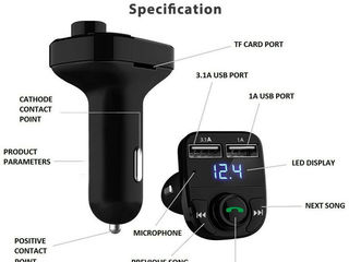 Wireless Bluetooth FM Transmitter MP3 Player With Dual USB Ports Charging  190 lei foto 7