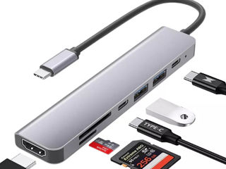 Док-станции.hub usb type C  to HDMIi, dp.usb type C  Vga Sd/tf Pd .lan. rj-45 .audio