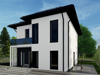 Casă de locuit individuală cu 2 niveluri / P+E / renovari / proiecte / stil modern / 94.04m2 / 3D foto 3