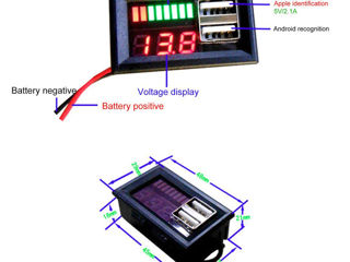 Светодиодный 3.5-12-24-36-60 v. Индикатор емкости батареи с 2 USB портами для зарядки. foto 9